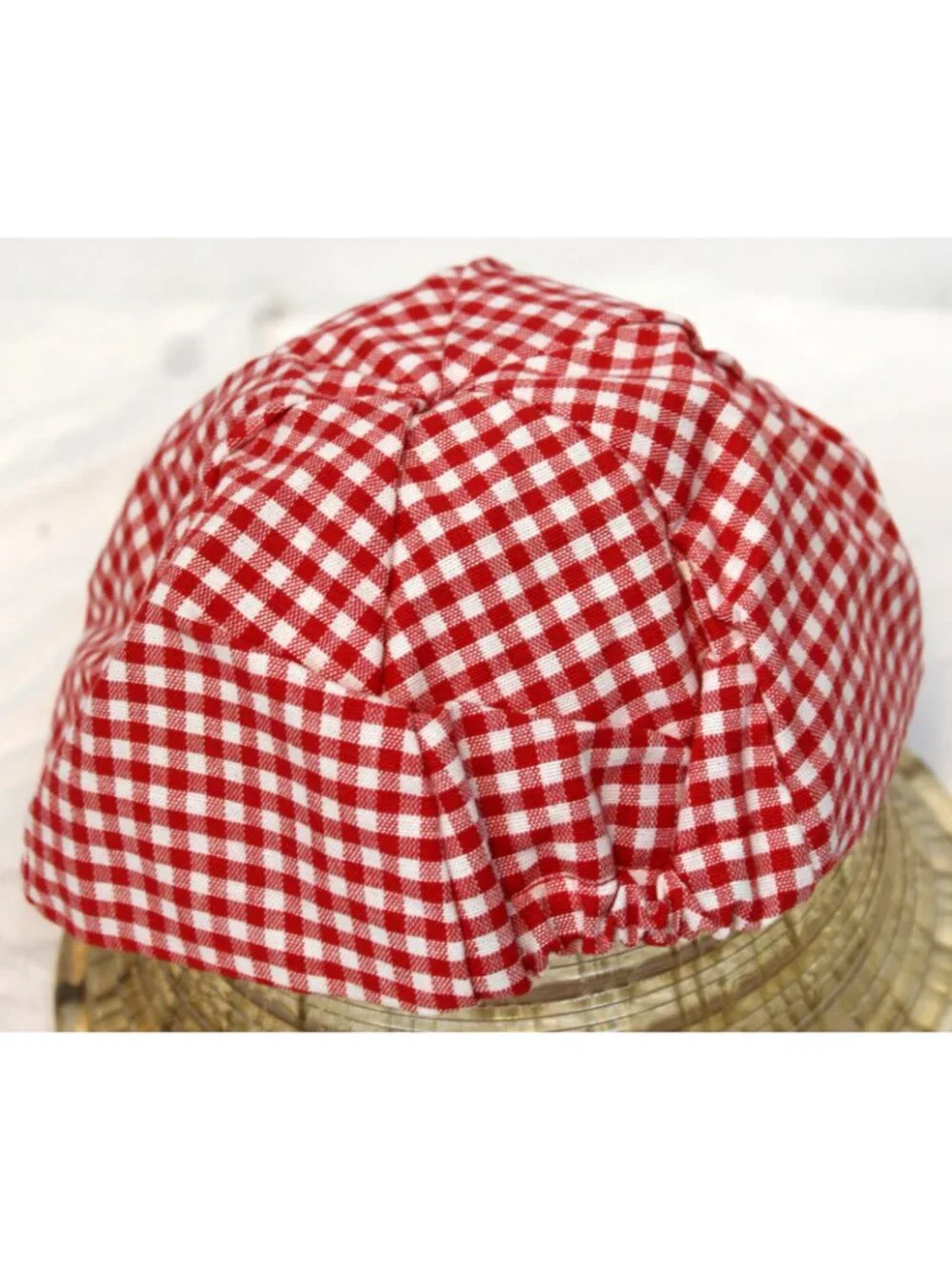 VTG Pete's Partners Jon Jon Romper & Hat Red Boys sz 12m Sailboat Red Gingham